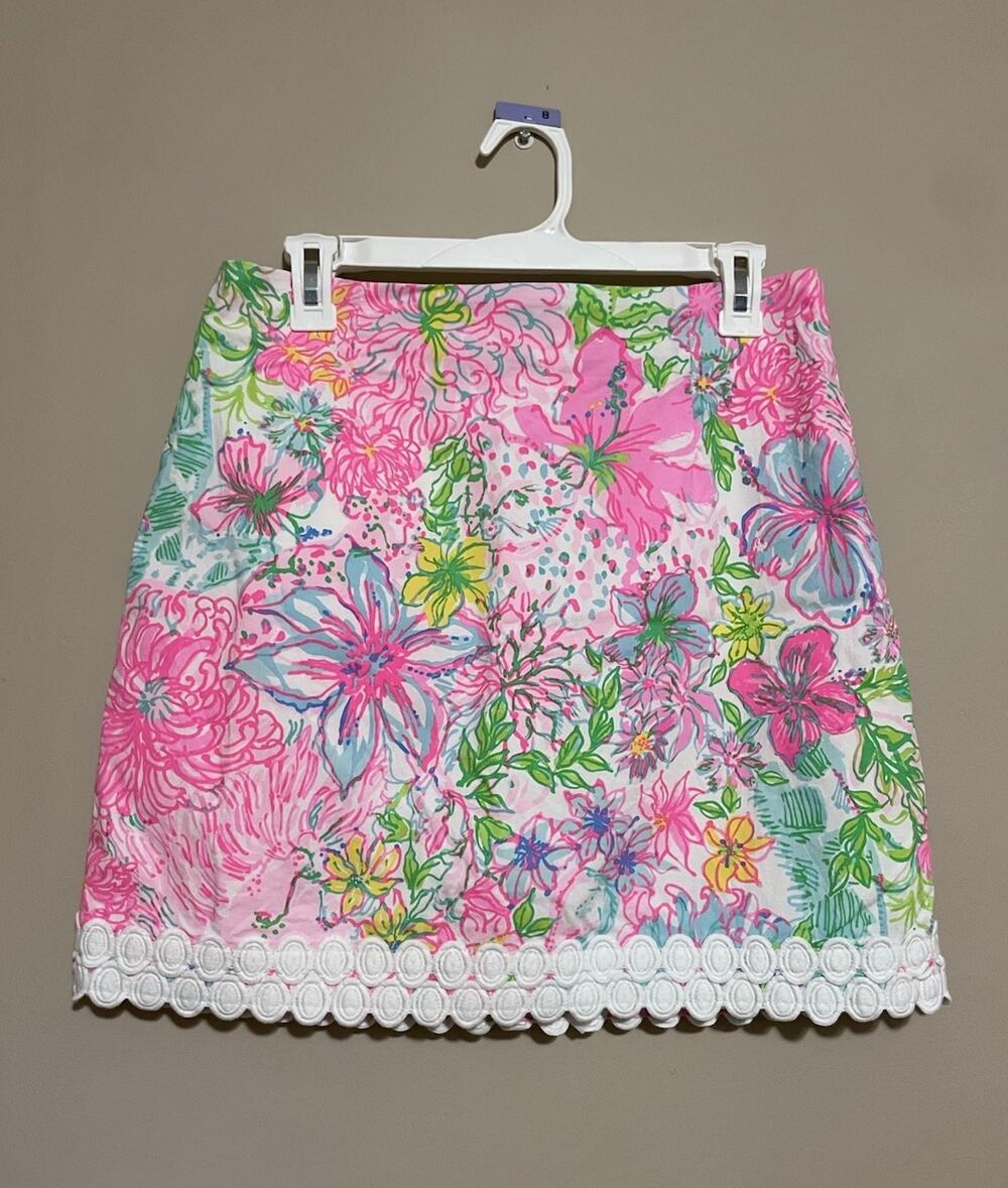 Lilly Pulitzer Izzy Skirt Paradise Found Floral Lace Trim Women’s Size 8